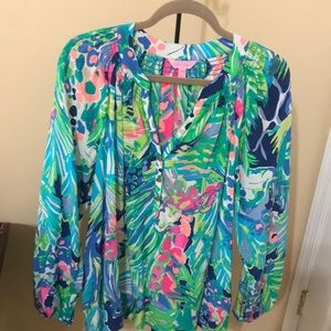 Lilly Pulitzer silk long sleeve three button down tunic